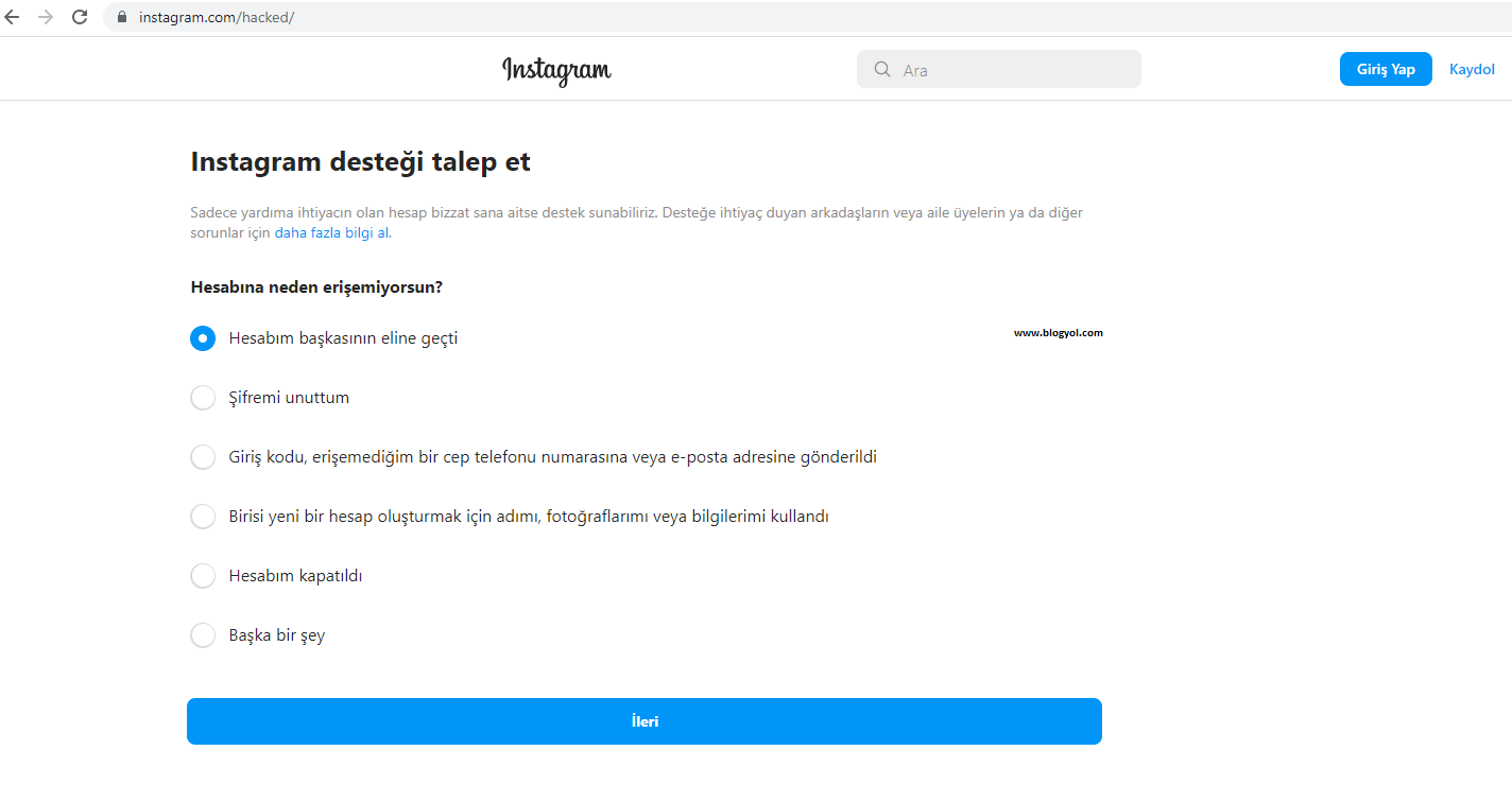 instagram destek talebi oluşturma linki