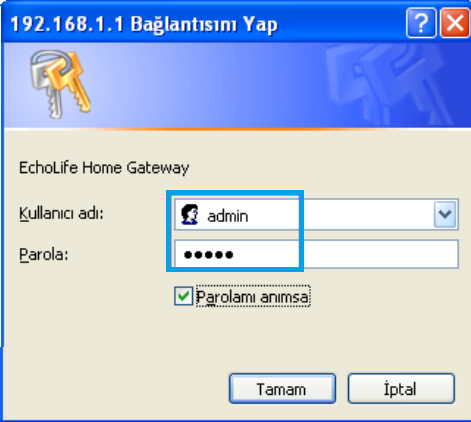 modem şifre değiştirme işlemi